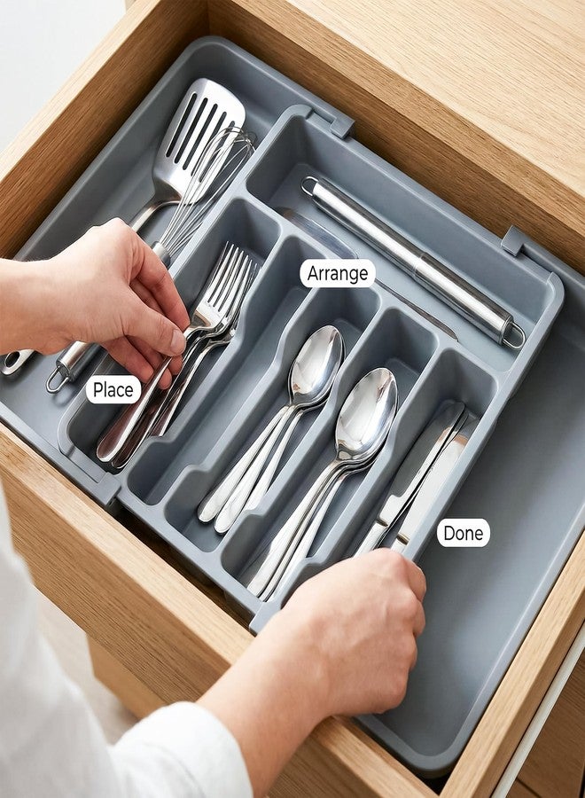 Tarev Drawer Organizer Tray/Kitchen Expandable Utensil Tray/Adjustable Utensil Organizer/Cutlery Silverware Flatware Holder/Divider for Spoons Forks Knives Tableware (Grey, 1 Pcs) - Image 3